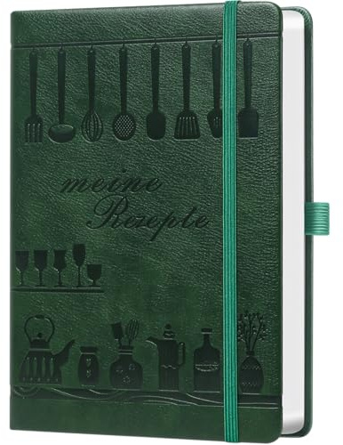 Rezeptbuch A5 zum Selberschreiben – Notizbuch für Lieblingsrezepte – Mit Inhaltsverzeichnis & Register – Grün