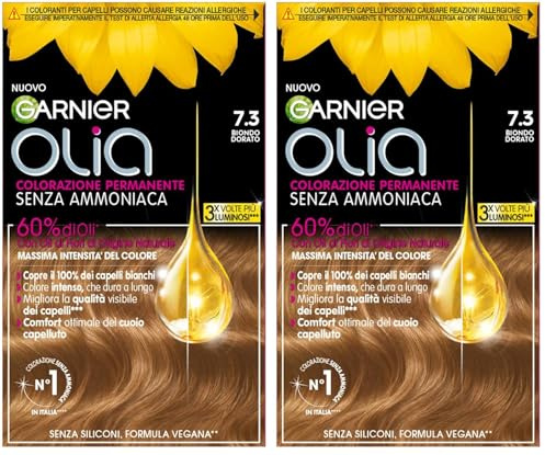 Garnier Olia Tinta Capelli, Colorazione Permanente Senza Ammoniaca, di Origine Naturale, Formula Vegana, Biondo Dorato (Confezione da 2)