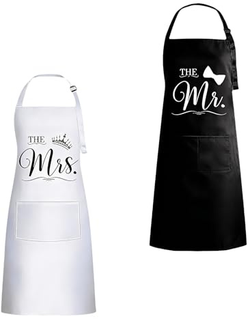 Paar Schürze 2-teiliges Geschenkset Wasserdichte Küchenschürze mit MR & MRS Print und Ofenhandschuh Weihnachtsgeschenke für Paare, Hochzeit Geschenk, Geschenk für Ehepaar, Kochschürze Damen Herren