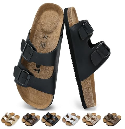 chetoria Sandales et Mules pour Femmes Été avec Boucles Réglable Noir 40EU