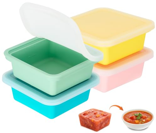4er-Pack Suppe Einfrieren Behälter 4×500ml Extragroße Silikon Suppenwürfel | Silikon Vorratsbox Wiederverwendbare Gefrierform für Lebensmittel Aufbewahrung & Gefrierschrank Organisation