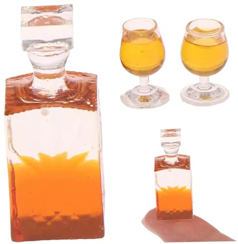 Bouteille de Whisky pour Maison de poupée, Mini Bouteilles d'alcool réalistes, Mini Bouteilles vin en résine avec 2 Tasses, Accessoires décoratifs pour Maison poupée