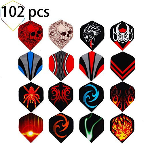 ToBeIT 102 Stücke gemischte Dart Flights Dartflys - Dart Flight Standart Form mit 17 Designs für Soft Dartpfeile und Steel Dartpfeile