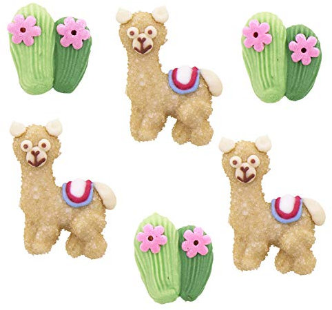 Günthart 24 Stück Lama Alpaka und Wüsten Kakteen Zuckerfiguren Set | Alpaka | Lama | Südamerika Peru Zucker Dekoration | Alpakas/Lama und Kaktus Kuchen Decoration | 1er Pack (1 x 76 gr)