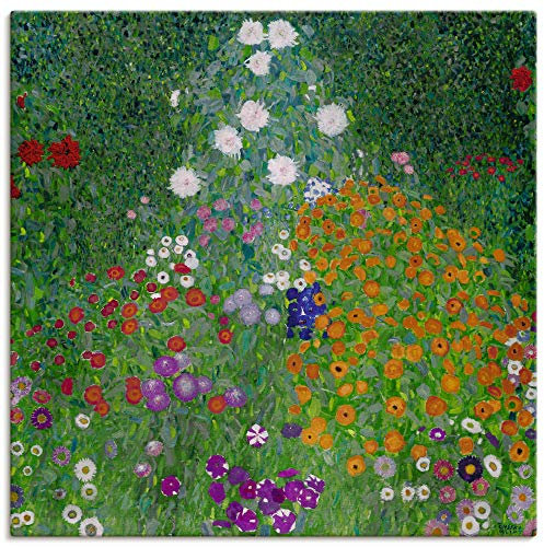 ARTland Wanddeko Leinwand Bilder Wandbild 70x70 cm Garten Pflanzen Blumen Farbe Frühling Bauerngarten 1905-07 Garten Kunst Antik Jugendstil Gustav Klimt T7VA