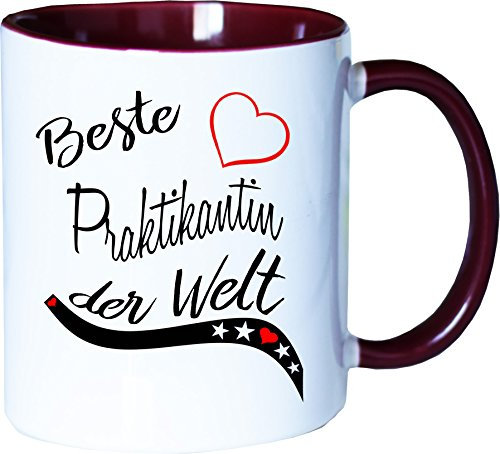 Mister Merchandise Becher Tasse Beste Praktikantin der Welt. Kaffee Kaffeetasse liebevoll Bedruckt Beruf Job Arbeit Weiß-Bordeaux