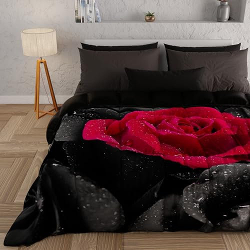 PETTI Artigiani Italiani - Trapunta Singola Invernale, Piumone Singolo, Trapunta Double Face Tinta Unita e Stampa Digitale Black Roses, Made in Italy