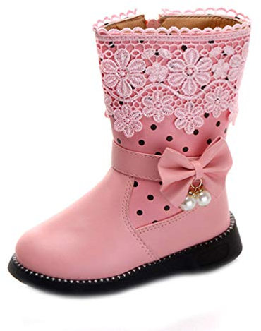 zhenghewyh Stivali Bambine Ragazze Stivaletti Anti Scivolo Chiusura Cerniera (31 EU, Rosa)