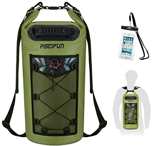 Piscifun Wasserdicht Dry Bag Rucksack Schwimm Dry Rucksack für Wassersport - Angeln Segeln Kajak Surfen Rafting Camping Geschenke für Männer und Frauen-Grün 30L