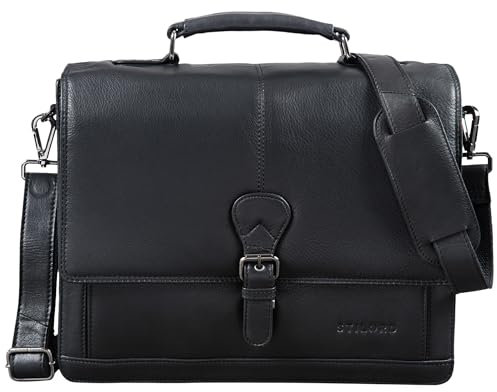 STILORD 'Francis' Porte-Documents Homme Cuir pour DIN A4 Serviette en Cuir de Boeuf Véritable, Couleur:Noir