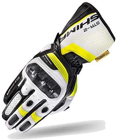 SHIMA STR-2 Motorradhandschuhe Herren - Touchscreen, Sommer, Sport Leder Handschuhe mit Carbon Knöchelprotektor, Handflächen- und Fingerschieber, Verstärkte Handfläche (Fluo, 3XL)