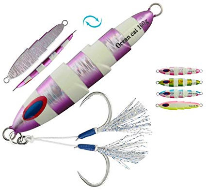 OCEAN CAT Deep Water Fast Slow Blei Jig Jigging Angelköder, 5 Farben, leuchtet (lila, 200 g)