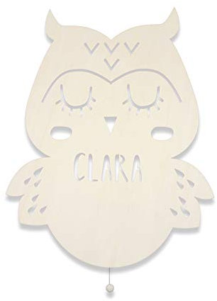 hellomini Personalisierbares LED-Nachtlicht mit Name für Kinder & Babys | Holz-Wandlampe | Schlummerlicht mit Motivwahl – Geschenk zur Geburt & Taufe (Emilia die Eule)