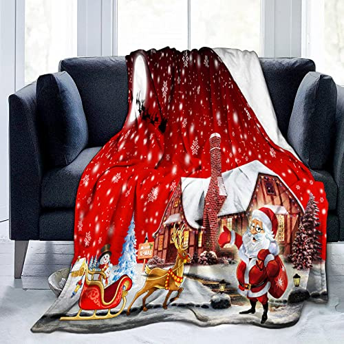 Red Christmas Santa Claus Fleece Throw Blanket Soft Galaxy Snowflake Blanket Bedding for Bed Couch,Soft Microfiber,150×200 cm
