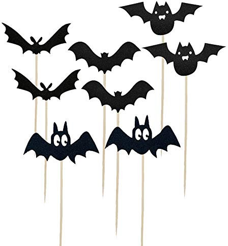 MoonyLI Halloween Chauves-Souris décoration de Petit gâteau Noir Chauve-Souris Cake Topper Alimentaire sûr Halloween Party Fournitures et décorations Bricolage décoration Alimentaire 16 Pcs