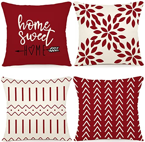 YCOLL Set mit 4 dekorativen Kissenbezügen, Sofakissenbezug, dekorativ, aus Leinen, für Außenbereich, Dekoration, für Schlafzimmer, Sofa, Stuhl, Bett, Garten, 45 x 45 cm