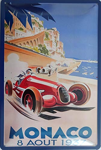 vielesguenstig-2013 Schild Blechschild 20x30cm Monaco Aout 1937 Auto Rennen Vintage Retro