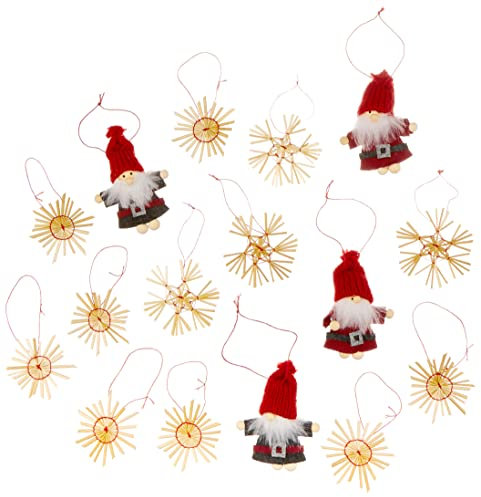 khevga 16er Set Weihnachtsdeko Christbaumschmuck Anhänger Strohstern Wichtel