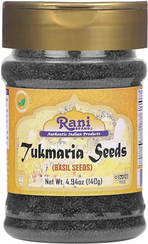 Rani Tukmaria (Natural Holy Basil Seeds) 4.94oz (140g) PET Jar Used for Falooda / Sabja Dessert, Spice & Ayurveda Herbal ~ Gluten Friendly | NON-GMO | Kosher | Vegan | Indian Origin