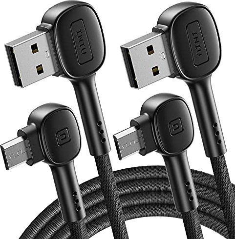 INIU 90° Cable Micro USB, (2m+2m) 3.1A QC3.0 Charge rapide Micro Android Chargeur de téléphone Tressé Micro Charge pour Samsung Galaxy S7 Edge S6 J3 J5 J6 J7 Note Sony Tablet Kindle PS4 Appareils HTC