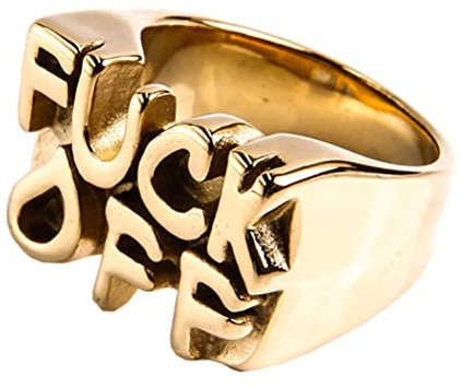 PAURO Herren Edelstahl Personalisiert Fuck Off Wörter Biker Ring Punk Stil Gold Größe 54 (17.2)