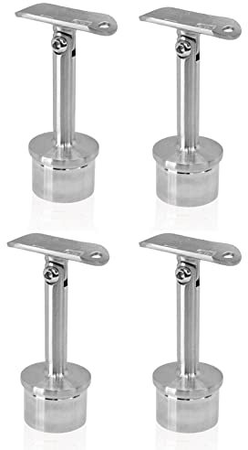 PRIOstahl Handlaufhalter für Rohr Handlaufträger Geländerhalterung Rohrhalter - 4 x Handlaufstütze stellbar mit Anschraubplatte Ø 42,4 mm für Rundrohr Handlauf Geländer aus Edelstahl V2A