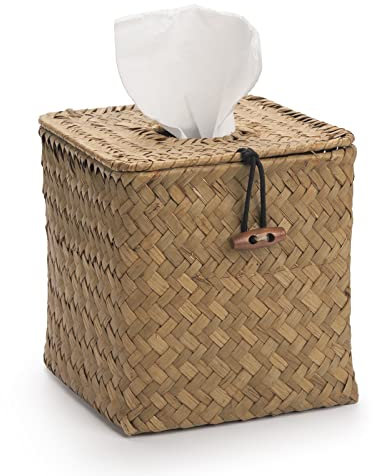 Kosmetiktücher Box Quadratisch aus Seegras Taschentücherbox Natur für Zuhause/Büro/Auto (Natürlich, 14x14x14cm)