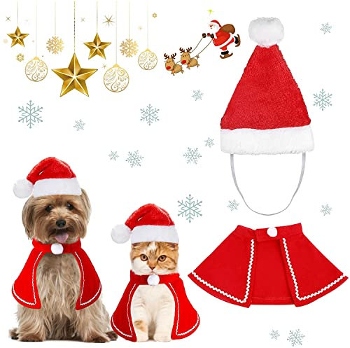 Weihnachtskostüm für Katzen, Hund Kostüm, Katzen Hunde Weihnachtskostüm, Haustier Weihnachtskleidung, Rot Katzenbekleidung Hundebekleidung Lustig Mütze Deko Weihnachts Outfit Geschenk
