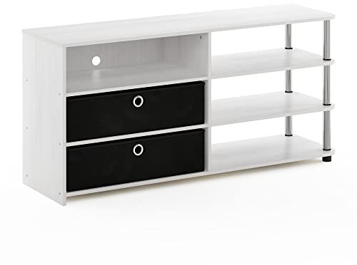 Furinno Jaya Soporte de TV de diseño Simple, Engineered Wood, Roble Blanco/Cromo/Negro, 33.3(D) x 118.4(W) x 56.4(H) cm