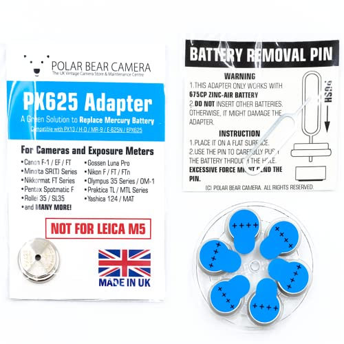 Polar Bear Camera PX625 MR9 Adapter + 6 Battery (Replace Mercury Cell) Fits Film Camera using 1.35V PX13 MRB625 HD E625N EPX625 [NOT FOR LEICA M5]