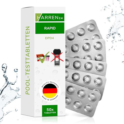 harren24 Rapid Testtabletten für Schütteltester, DPD 1 freies Chlor/DPD 4 Aktivsauerstoff/Phenol Red pH-Wert, 50x, 100x, 250x, 500x, Wassertester (DPD4 / 50 Tabletten)