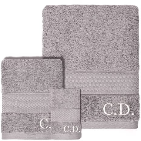 Juego de Toallas Personalizadas Bordadas – Toallas de baño con Nombre o Iniciales Bordado - Suaves y Absorbentes, 100% algodón (1 T.de Tocador+1 T.de Lavabo+1 T.de Baño Grande, Gris)