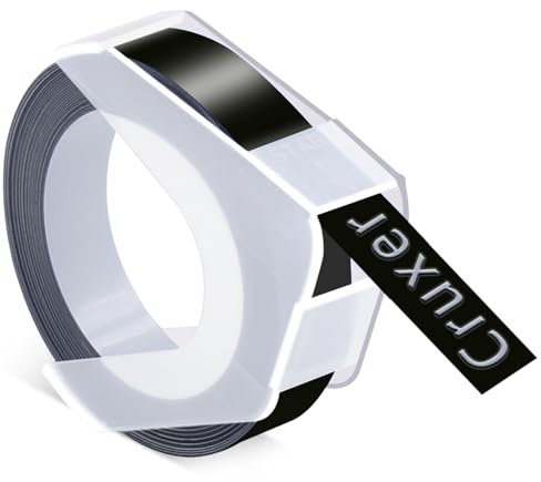 Cruxer Embossing Tape Replacement 9mm x 3m A0898130 for Dymo Omega 3D Label Label Tape Self-Adhesive Dymo Embossed Tape,White on Black Vinyl Labels for DYMO Omega Junior Embossing Label Makers,1 Pack