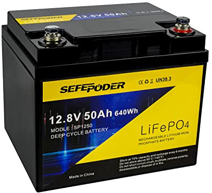 Batterie au lithium LiFePO4 12 V 50 Ah, batterie rechargeable au lithium fer phosphate à cycle profond de plus de 4000 pour énergie solaire, camping-car, marine, stockage à domicile, camping en plein