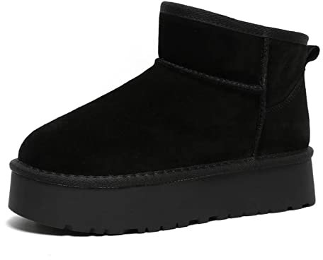 Earnmore Stivali da neve da donna con plateau,Stivali invernali in pelle di pecora australiana,Stivali classici in shearling resistenti all'acqua, comodi stivali invernali 38EU nero