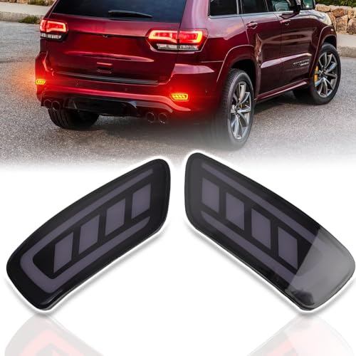 PGTOPONE Smoked LED Rear Bumper Reflectors Fog Brake Tail Light Sequential Turn Signal Lamps Compatible with Jeep Grand Cherokee 2012-2021 Compass 2011-2017 Dodge Journey 2011-2017 (SMOKED)
