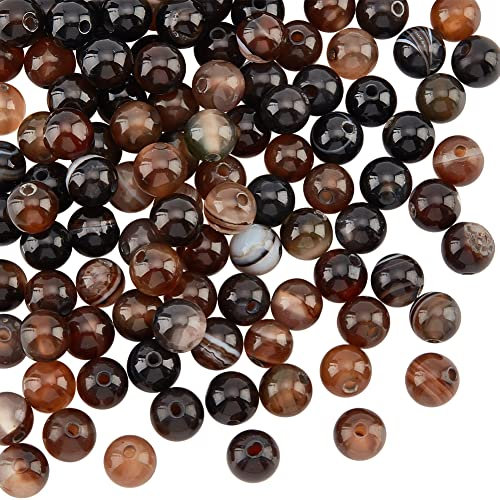 OLYCRAFT 126 Stück 6mm Natürliche Achatperlen Schwarz Gestreifter Achat Perlenstränge Gebänderter Achat Edelstein Runde Lose Perlen Für Armbänder Halsketten Schmuckherstellung - Loch 1mm