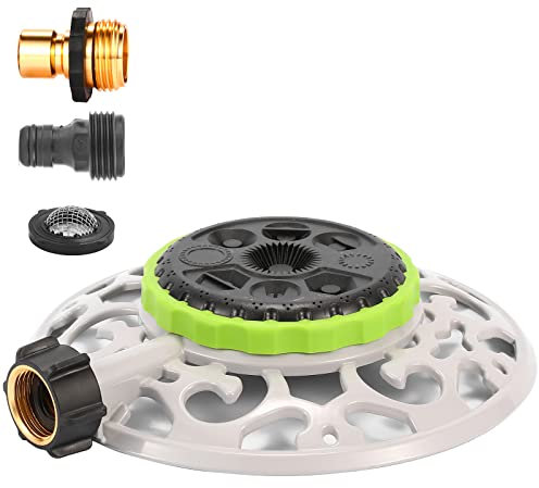 Sanpaint Revolver-Muster-Sprinkler, 8 Muster, stationärer Wassersprinkler auf Metall-Basis für die Bewässerung Kleiner und großer Höfe, Rasenflächen, Garten oder seltsam geformte Bereiche