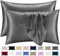Lazzaro Satin Silk Pillowcases for Hair and Skin - Hypoallergenic Pillow Cases 2 Pack with Envelope Closure - Ultrasoft Standard Size Charcoal Silk Pillowcases (50 x 75 cm)