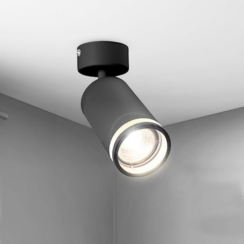 Karyoosi Deckenstrahler LED 1 Flammig, LED Deckenleuchte GU10, Deckenlampe Spot Schwenkbar 360° Deckenstrahler, für Wohnzimmer Schlafzimmer Küche, Nein GU10 Leuchtmittel,Schwarz Matt