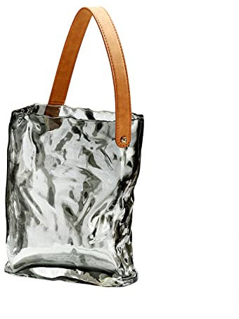 Handtaschenvase aus Glas, Geldbörsen-Vase mit Ledergriff, Handtaschen-Blumenvase, Handgefertigte Vase, Taschen-Glasvase, Originalfarbe, Glasvase für Wohnzimmer, Küche, Büro, Hochzeit(Grau, S)