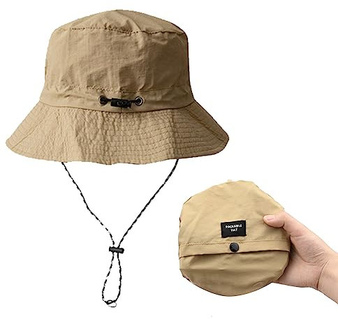 Eimer Hut Festival-Sonnenhut Fischerhut Schnell trocknender Safari-Hut Sun UV-Schutz Mesh Boonie Hat mit verstellbarem Kinnriemen Wasserdicht und atmungsaktiv für Urlaub Angeln Wandern (Khaki)