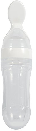 Babyflasche mit Löffel, Lebensmittelecht, Zusammendrückbare Säuglingsflaschen, Aufbewahrung, Silikon-Quetschflasche für Müsli, Milch, Brei, 90 Ml (Weiss)