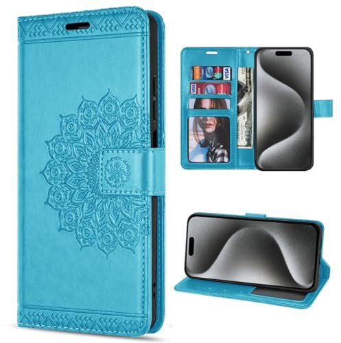 Hülle Kompatibel mit Apple iPhone 15 Pro | Klapphülle Schutzhülle mit Kartenfächer Kompatibel für iPhone 15 Pro | Magnetverschluss Flip Case | Blau