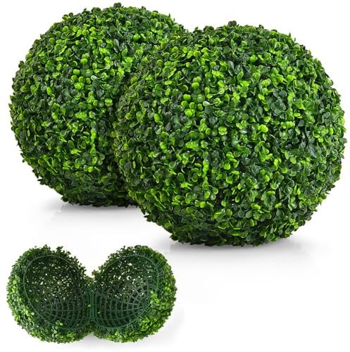 GIANTEX Juego de Bola Artificial de 2 Piezas de 40 cm, Bola Decorativa de Planta Artificial para Interior y Exterior, Bolas Realistas para Decoración en Boda, Jardín, Casa, Verde