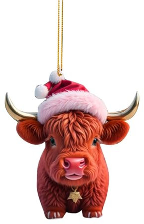 Kuh Weihnachtsschmuck 2D Acryl Cartoon Kuh Dekorative Ornamente Kuh Anhänger Christbaumschmuck Lustig Deko Anhänger Weihnachtsanhänger Weihnachtsbaum Deko Weihnachtsdekoration für (1-E, One Size)