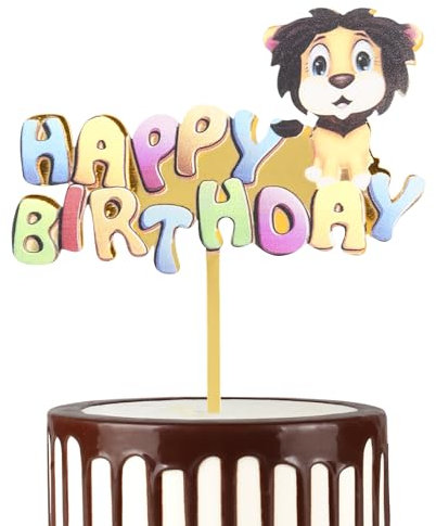 Mciskin Cartoon Happy Birthday Cake Topper Multicolor Acryl Cupcake Topper für Geburtstag Party Gold Cake Topper Happy Birthday für Mädchen oder Jungen Babys Gold Thema Kuchen Dekorationen Supplies