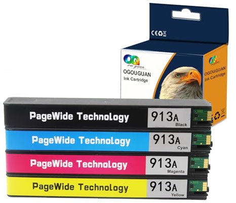 Caidi Tintenpatrone, kompatibel mit HP 913A 913 A (4 Multipack) für HP PageWide 352dw 352dn MFP 377dw 377dn Pro 452dw 452dn 552dw Managed P55250dw P57750dw MFP
