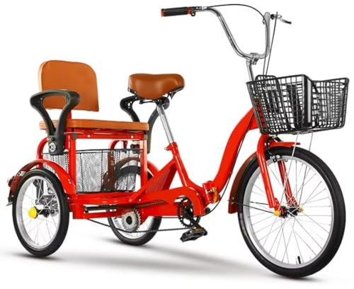 Zusammenklappbares Dreirad für Erwachsene,16-Zoll-Tandem-Dreirad mit Rücksitz für ältere Menschen,3-Räder-Cruiser-Dreirad mit empfindlichen Bremsen,Sattel und Lenker höhenverstellbar