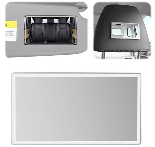 Auto Sonnenblenden Kosmetikspiegel 15 * 8cm Sonnenblende Spiegel Kleben Seatback Universal, Edelstahl Sonnenschutz Selbstklebende Kosmetikspiegel Tragbarer Klein für Autositzlehne, Sonnenblende